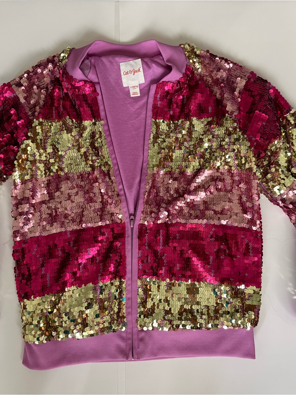 Cat & Jack Hot Pink & Gold Rockstar Sequin Bomber Jacket